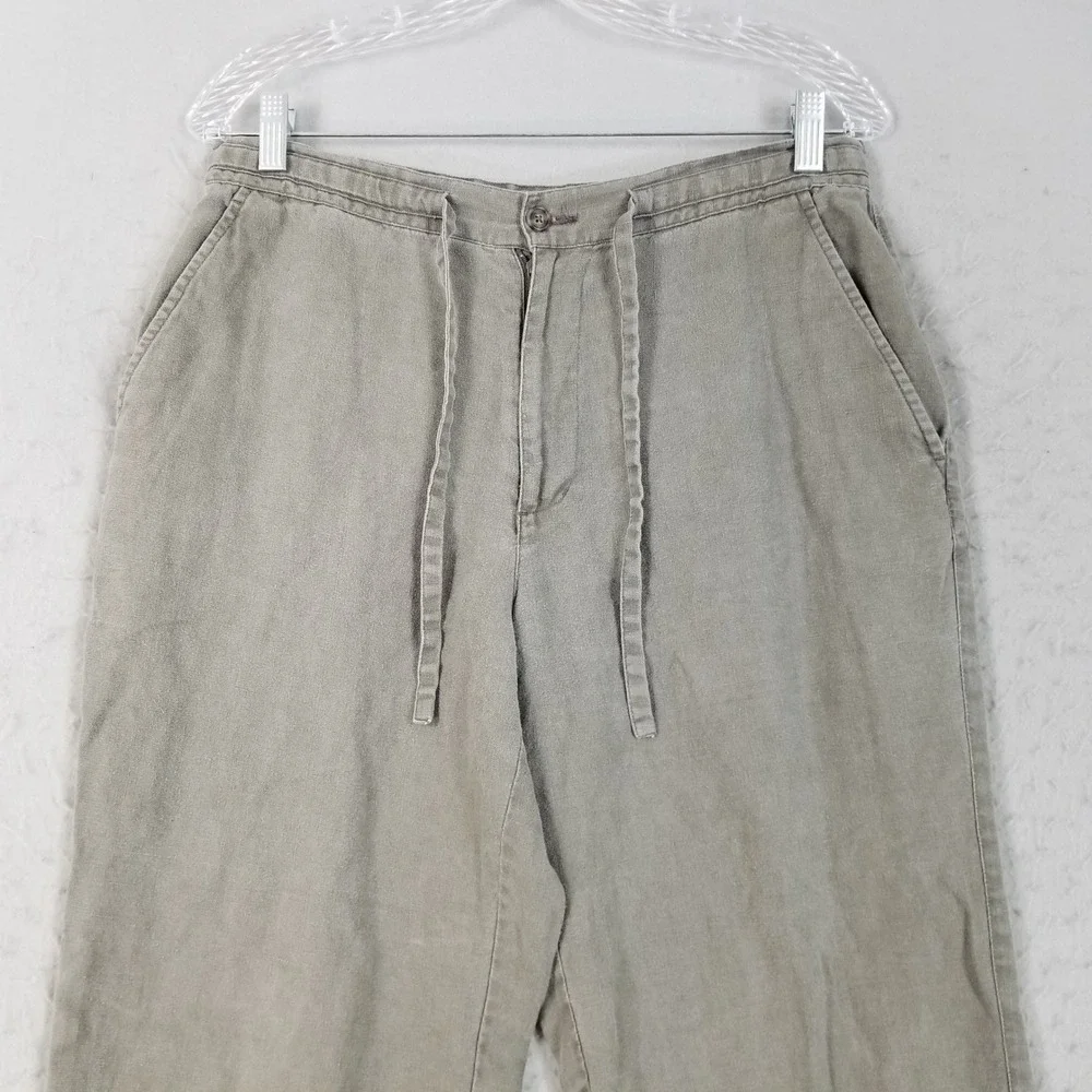 Tasso Elba Pants Mens S Green 100% Linen Drawstring Waist Straight Leg Casual
